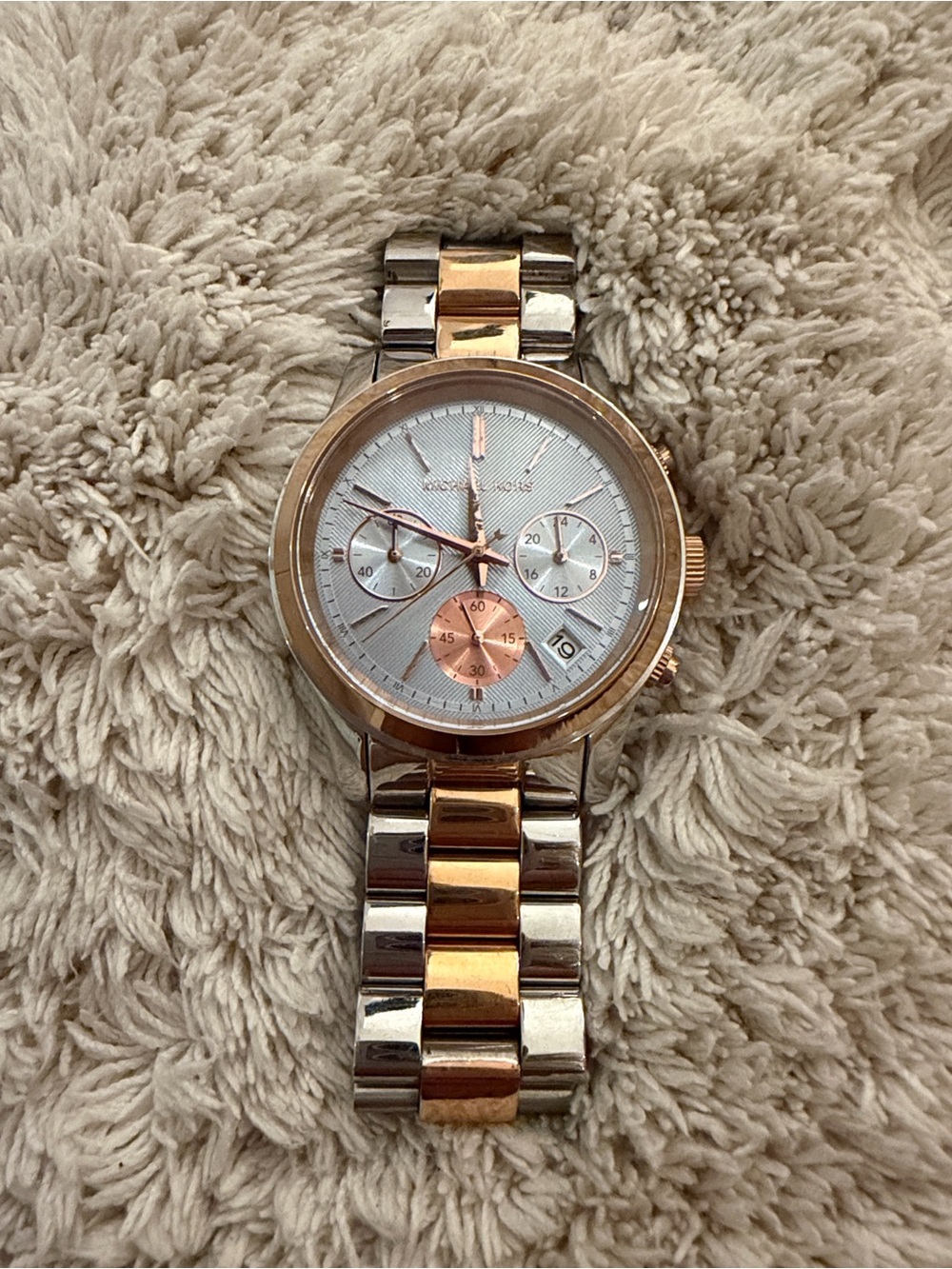 MICHAEL KORS ROSE GOLD TONED STAINLESS RUNWAY WATCH LADIES MK-6166 CHRONOGRAPH